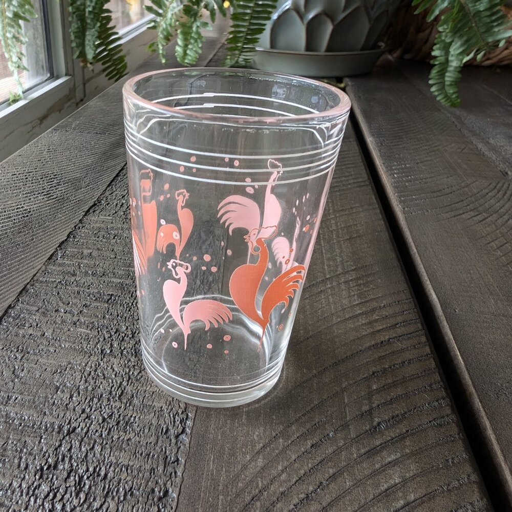 Vintage Hazel Atlas Pink Rooster Juice Glass 3" MCM Retro - Picture 5 of 5